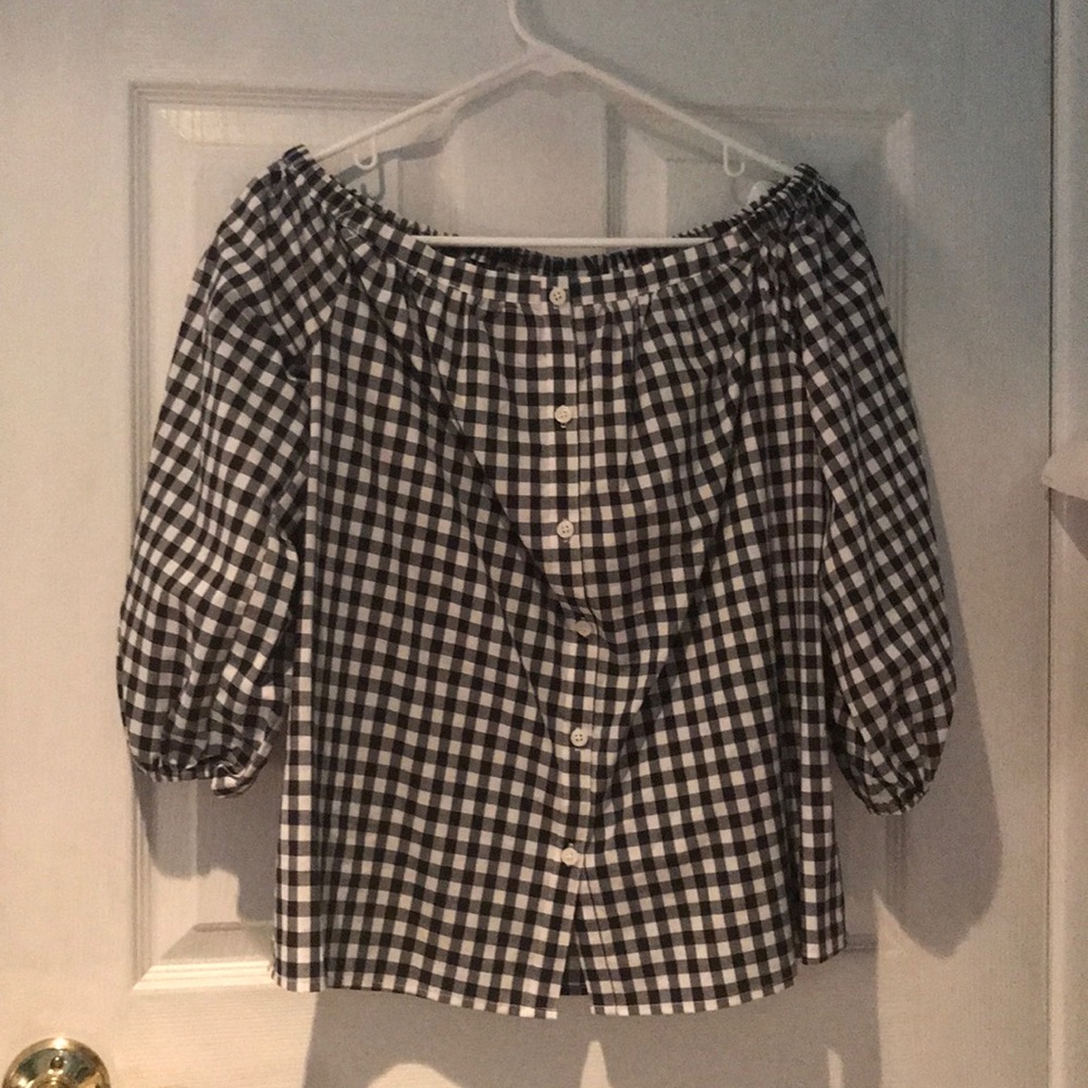 oversized off the shoulder  gingham top
